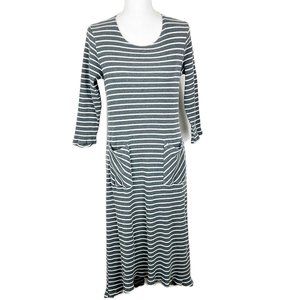Sweet Salt Dress Women 12 Grey White Striped Quarter Sleeve High Low Ribbed Knit